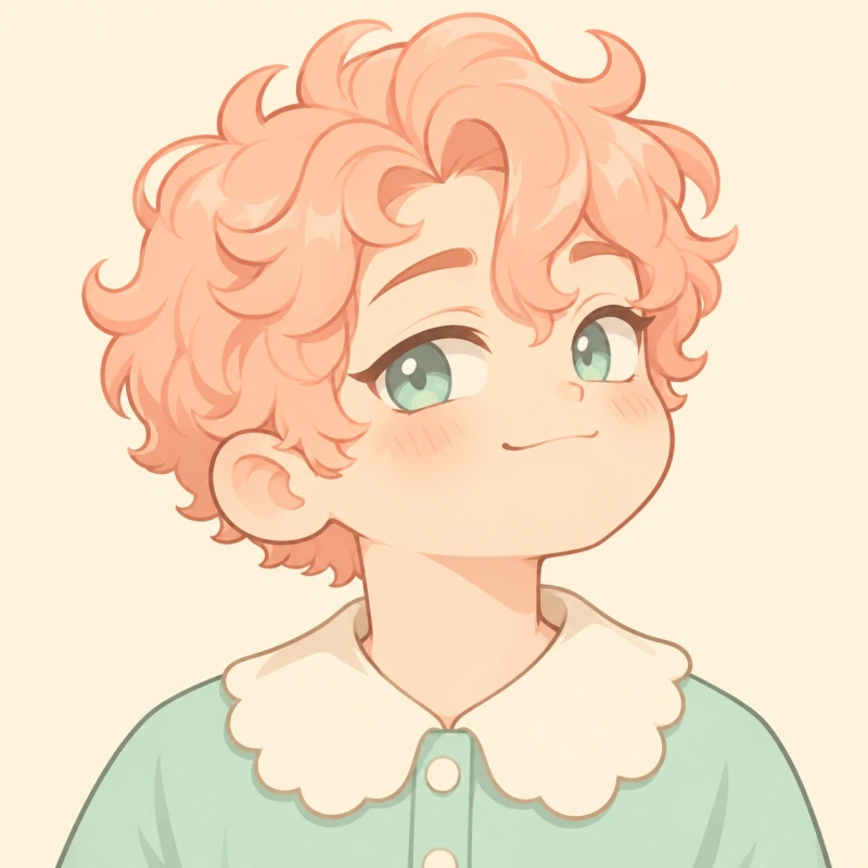 Peach-haired adult chibi man with a proud expression and scalloped collar, matching femboy pfp