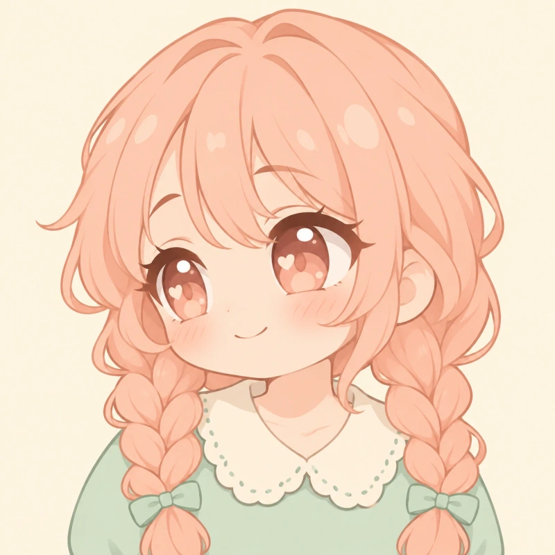 Peach-haired adult chibi woman with an affectionate expression and scalloped collar, matching femboy pfp